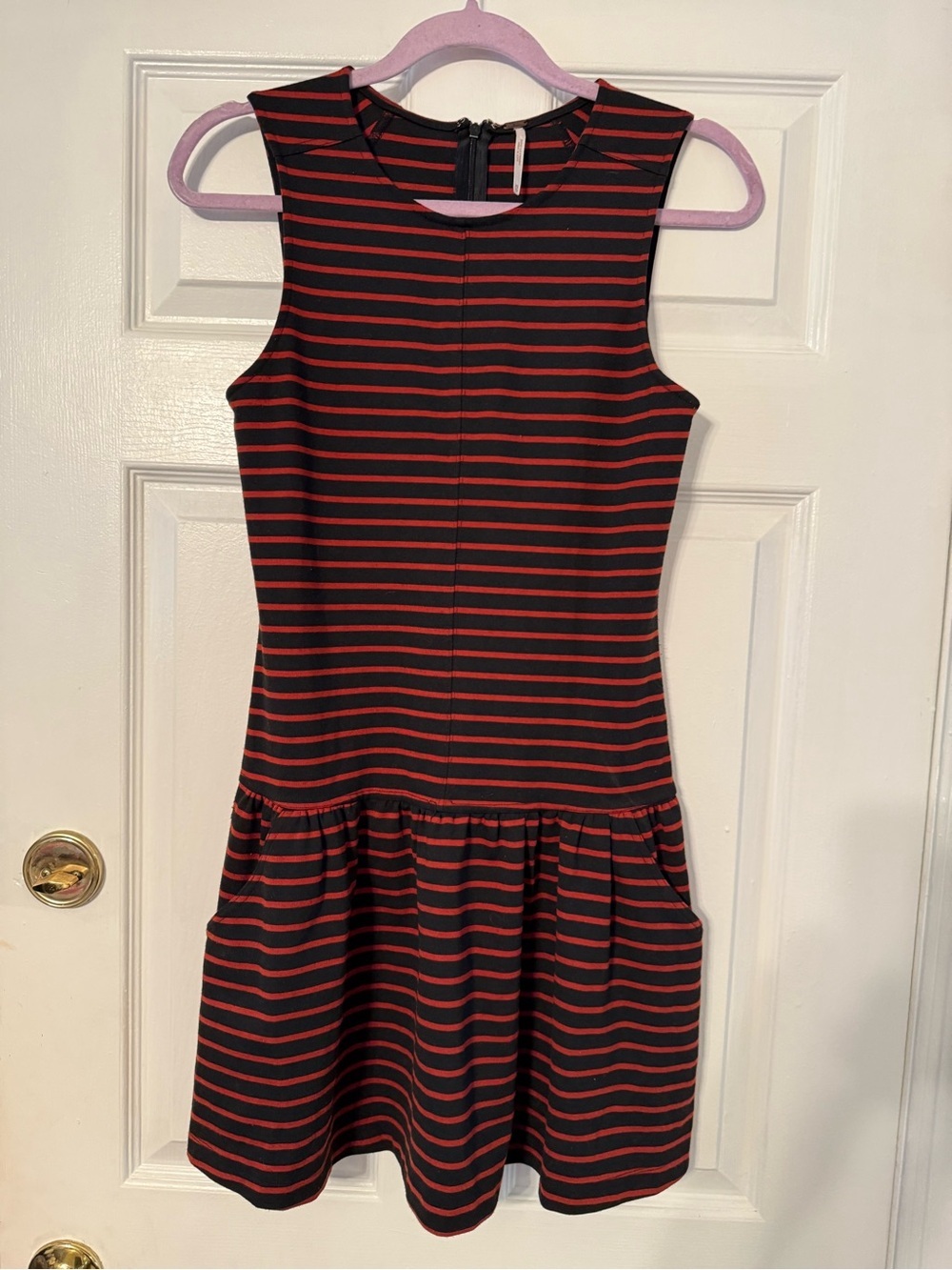 Free People Black & Burnt Orange Rust Striped Sleeveless Drop-Waist Mini Dress